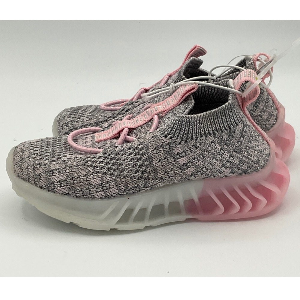 First Steps Toddler Girls Grey Pink Knit Slip On Sneakers Size 4 9-12 Months